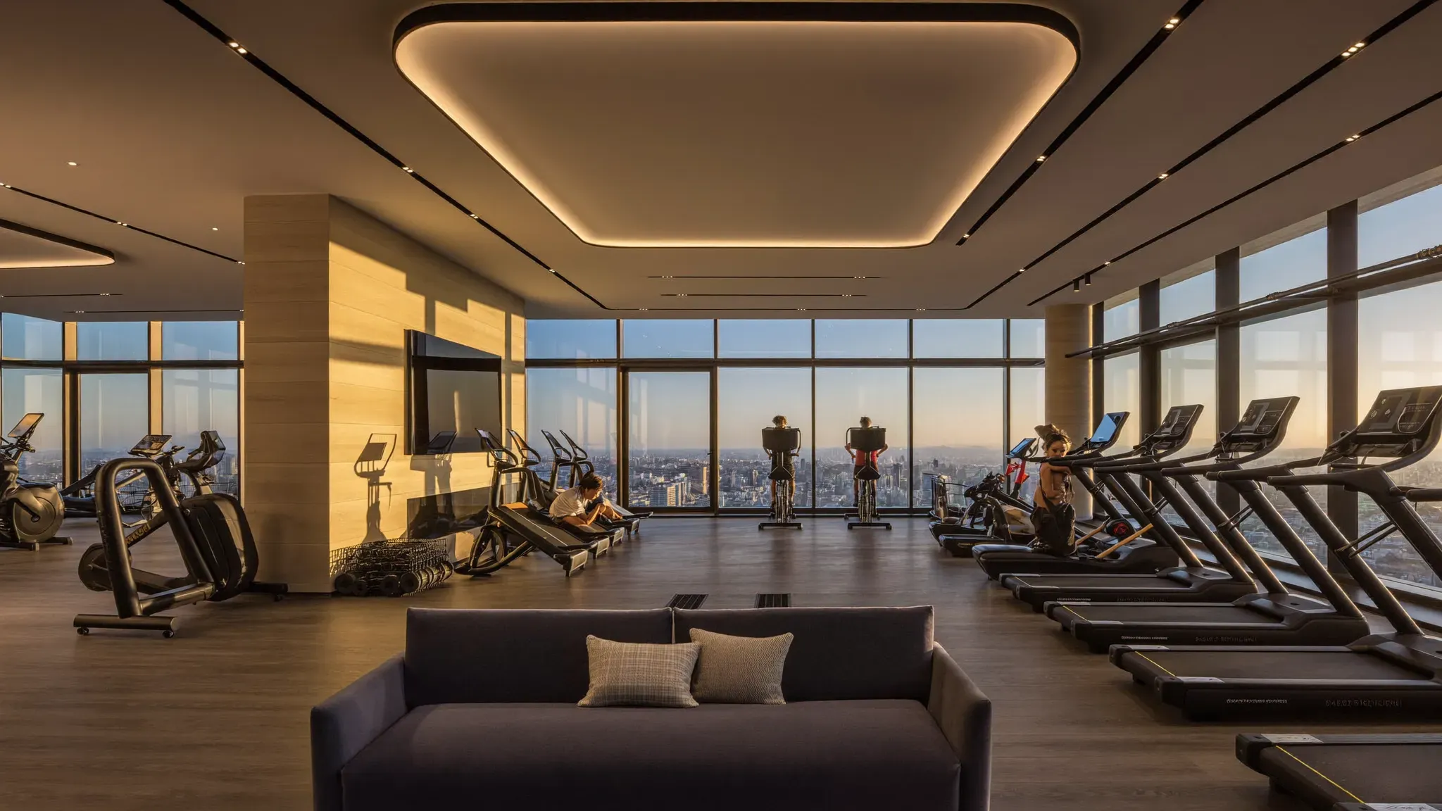 Academia de condomínio com vista para a cidade