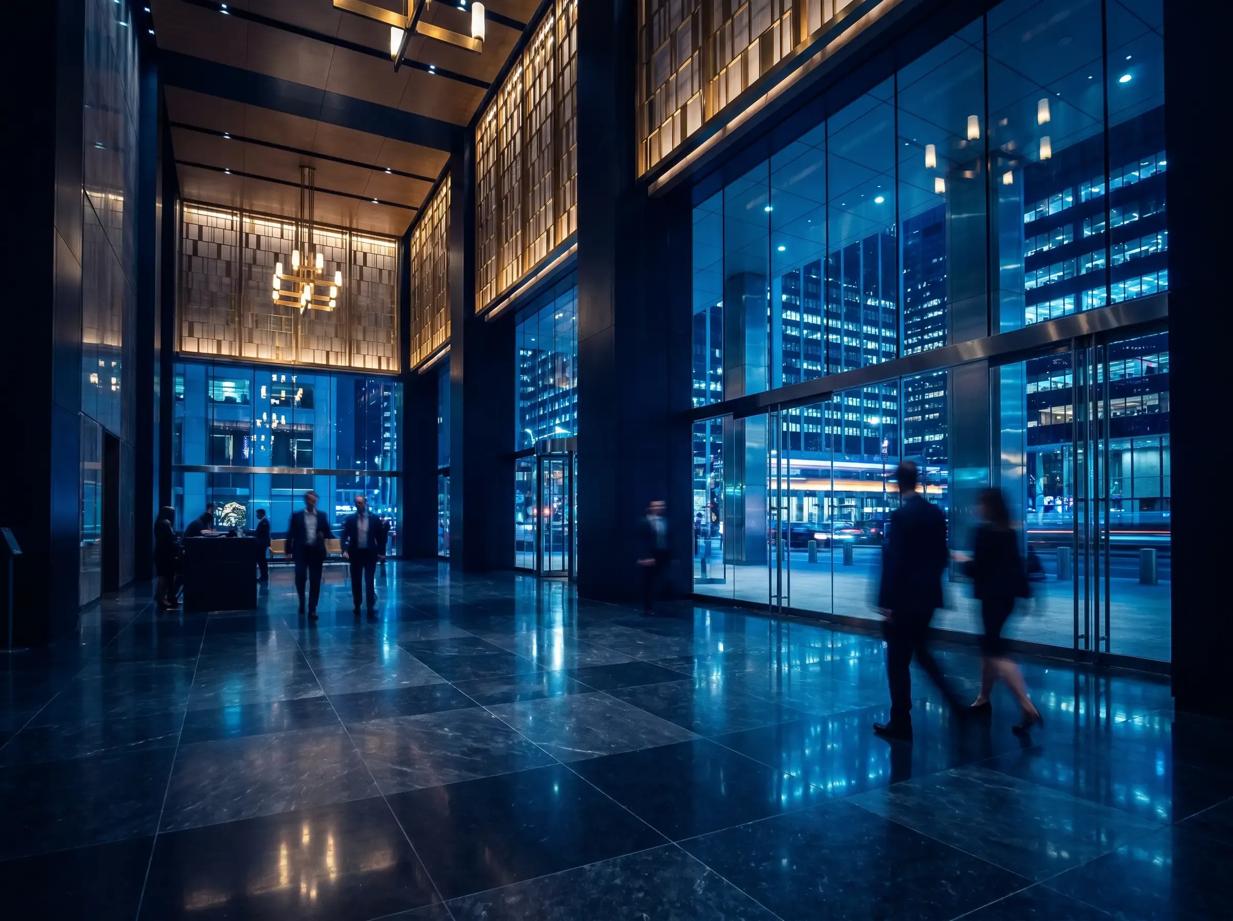Lobby de edifício comercial à noite